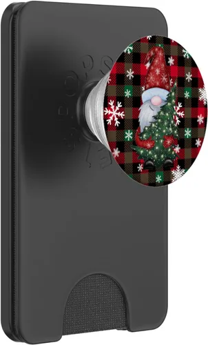 Vista 7 de Gnomos de Navidad rojo y negro búfalo tartán a cuadros PopSockets estándar PopGrip