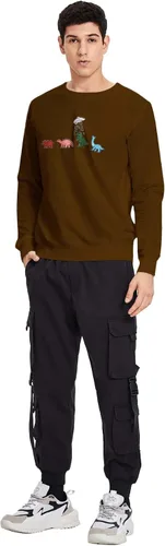 Vista 14 de WDIRARA Sudadera de manga larga con cuello redondo y estampado gráfico de dinosaurios de dibujos animados para hombre