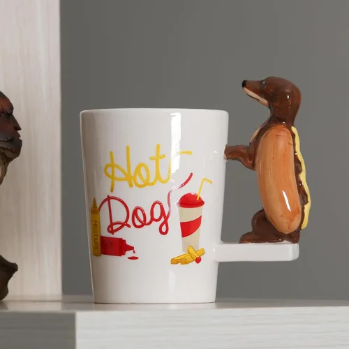Vista 6 de Taza de cerámica para el hogar y la oficina, taza creativa de animales 3D de porcelana con asa para café, té, jugo, leche y agua, 13.5 onzas, taza
