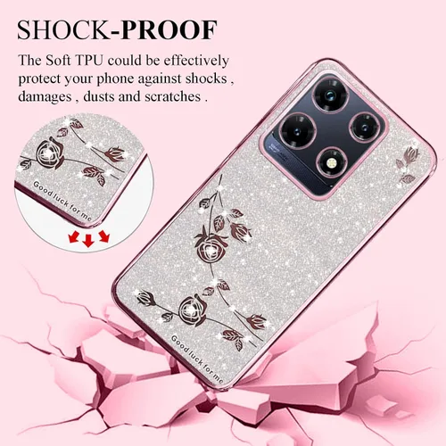 Vista 7 de Funda para Infinix Note 30 Pro, funda transparente con purpurina brillante de lujo para Infinix Note 30 Pro, funda de silicona TPU suave flor