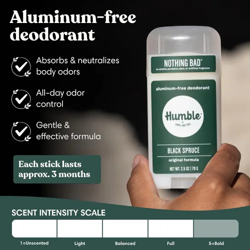 Vista 2 de Humble - Desodorante sin aluminio para mujeres y hombres, Black Spruce - Desodorante natural limpio y fresco en barra con aceites esenciales para un