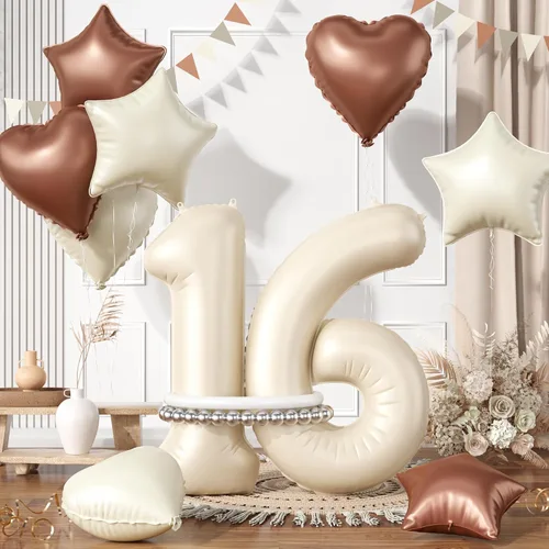 Vista 62 de Globos dorados de color champán con el número 11, globos de oro claro, globo de aluminio dorado con forma de corazón con estrella y globo largo