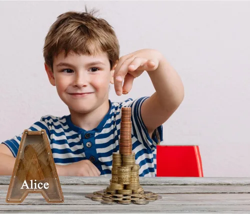 Vista 6 de Alcancía grande de madera personalizada para niños, alcancía con nombre personalizado, alcancía (nombre grabado láser) letras del alfabeto