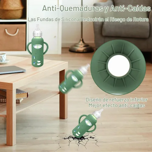 Vista 2 de BUSOHA Paquete de 3 fundas de silicona para biberones de vidrio Dr. Brown's Verde oscuro+gris+azul claro
