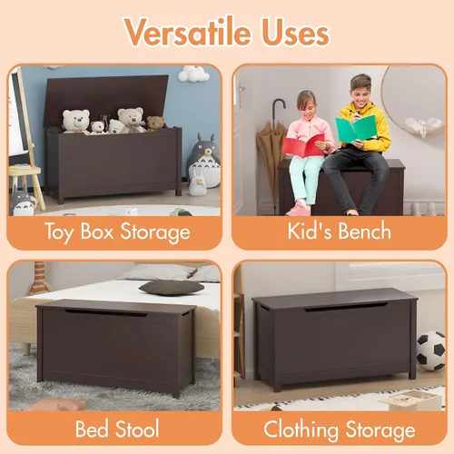 Vista 7 de Cofre de juguetes de madera, caja de juguetes para niños, muebles para sala de juegos, banco con tapa con bisagras de seguridad, organizador