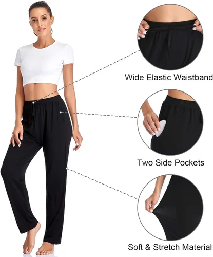 Vista 4 de ASIMOON Pantalones de yoga para mujer, suaves, cómodos, elásticos, sueltos, rectos, casuales, atléticos, para correr, entrenar, descansar