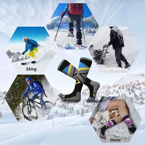 Vista 5 de findway Paquete de 2 pares de calcetines de esquí, para mujer, hombre, esquí, snowboard, invierno, clima frío, hasta la rodilla, calcetines atléticos