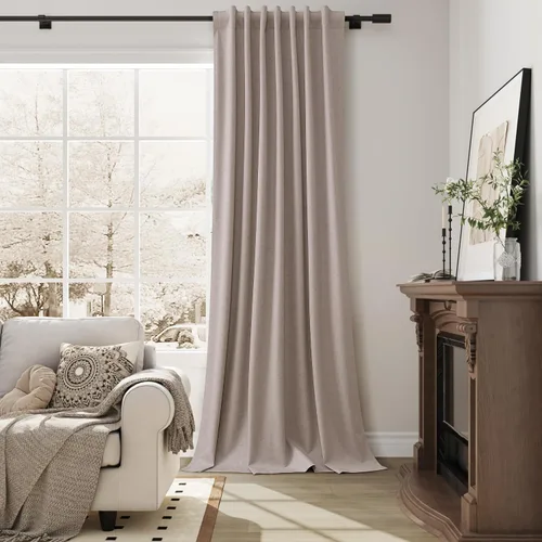 Vista 61 de Guken Cortinas opacas de lino, 2 paneles rústicos, elegantes, 100% opacas, con aislamiento térmico, banda de ganchos y trabilla trasera, 52 x 84