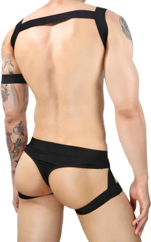Vista 4 de YiZYiF Conjunto de lencería de nailon con correa en forma de O de metal para hombre