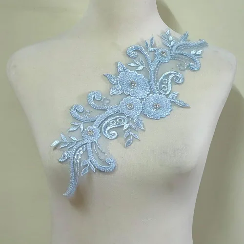 Vista 6 de Apliques de encaje con cuentas 3D Luz Lujo Ropa Collar Ramillete Bordado Accesorios (azul oscuro)