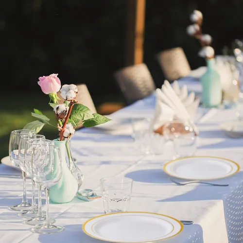 Vista 4 de Vplus 100 piezas de platos de plástico dorados de 10 pulgadas desechables, platos de plástico resistentes blancos elegantes y duraderos con borde