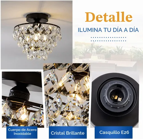 Vista 3 de CM MZY Lámpara de techo moderna de cristal pequeña, lámpara de techo semiempotrada color negro mate, mini candelabros de cristal para pasillo