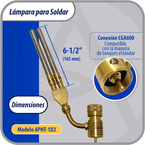 Vista 2 de Appli Parts APHT-1D2 Antorcha de Mano de Doble Quemador para Soldadura y Soldadura Fuerte con Combustible MAP o Propano Punta Giratoria para Uso