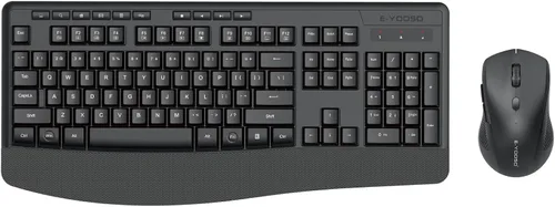 Vista 8 de Combo de teclado y mouse inalámbricos, E-YOOSO 2.4GHz, teclado inalámbrico ergonómico de tamaño completo con reposa muñecas, mouse USB inalámbrico