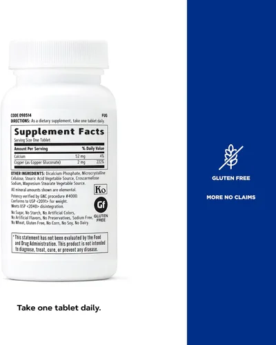 Vista 5 de GNC Cobre 2 mg, importante para la absorción de hierro, 100