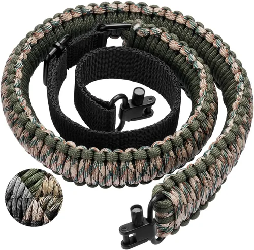 Vista 12 de CVLIFE Correa de Rifle 550 Paracord de 2 Puntos con Giratorio Tri-Lock para Caza y Exteriores Length of 39" to 50", Sturdy Nylon Webbing Strap