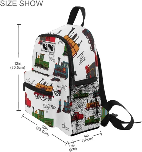 Vista 3 de Mochila personalizada con nombre para niños, mochila de dibujos animados de trenes vintage para guardería, viajes, con nombre personalizado, bolsa