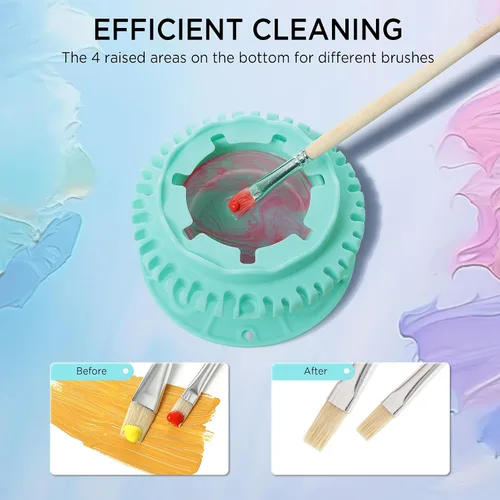 Vista 2 de SESENSE Limpiador de pinceles de pintura – Limpiador de pinceles de silicona plegable con paleta y soporte de almacenamiento de 40 pinceles