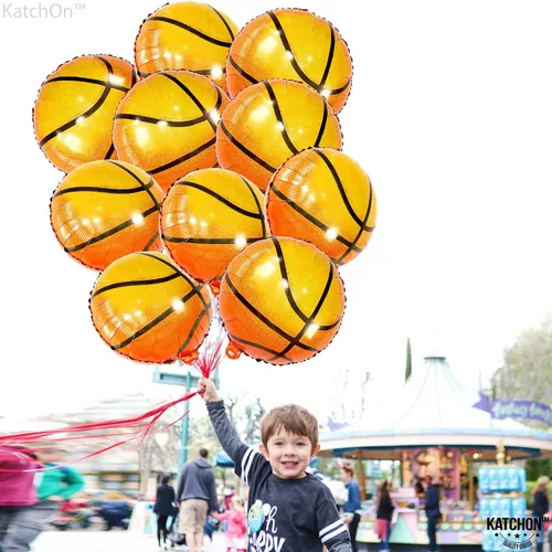 Vista 2 de KatchOn, Globos de baloncesto grandes de papel de aluminio color naranja, 18 pulgadas, paquete de 10 unidades, decoraciones de baloncesto