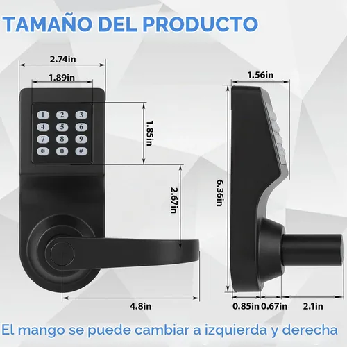 Vista 2 de Hicarer Paquete de 1 cerradura de puerta con teclado comercial con asa Negro mate