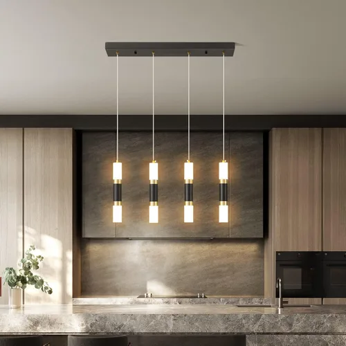 Vista 2 de Lámpara colgante moderna de 4 luces para isla de cocina, regulable, LED, negro, mini luces colgantes, comedor, cocina, color negro y dorado