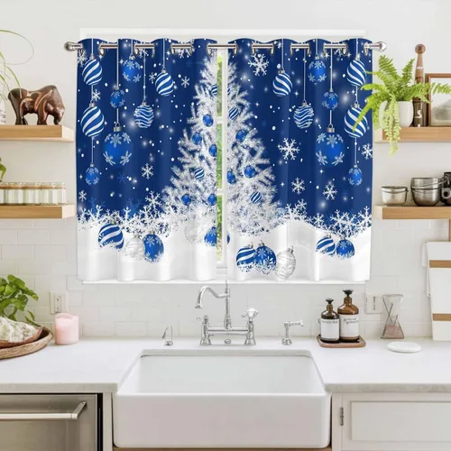 Vista 64 de Libaoge Cortinas de Navidad para cocina, dormitorio, juego de 2 paneles, diseño de muñeco de nieve de Navidad, cortinas de invierno con copos