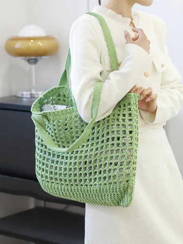 Vista 9 de ENBEI Bolsos grandes de playa para mujer, bolsos de hombro, bolso de punto, bolso de mano estético para playa de ganchillo, lindo bolso de mano