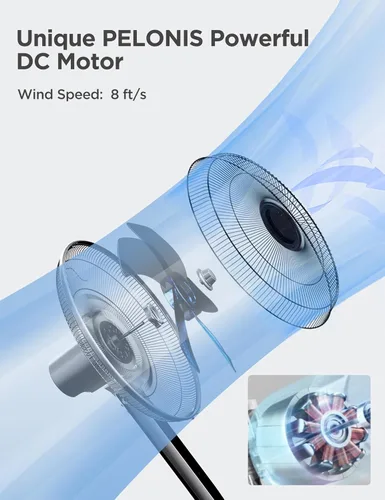 Vista 3 de PELONIS Ventilador de pie oscilante de 16 pulgadas Altura ajustable Motor DC ultra silencioso Control remoto 12 velocidades Temporizador