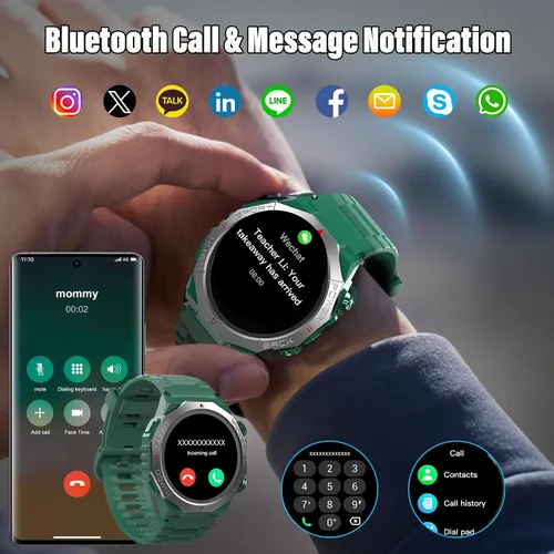 Vista 2 de Relojes inteligentes militares para hombres (respuesta/hacer llamadas), reloj de fitness HD de 1.39 pulgadas, monitor de sueño de frecuencia