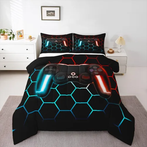Vista 31 de Edredón de videojuegos para niños y adolescentes, juego de ropa de cama individual, juego de edredón para niños y jugadores, decoración del hogar