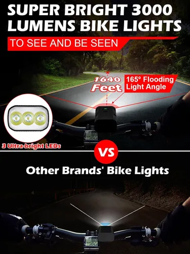 Vista 2 de Luces de bicicleta delanteras y traseras, juego de luces LED recargables para bicicleta de noche, 5+5 modos de iluminación, IPX5 impermeable, USB