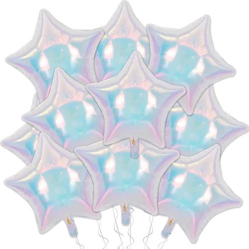Vista 19 de Globos de papel de aluminio con forma de estrella de arena beige, marrón y blanco, 10 globos de Mylar en forma de estrellas de 18 pulgadas