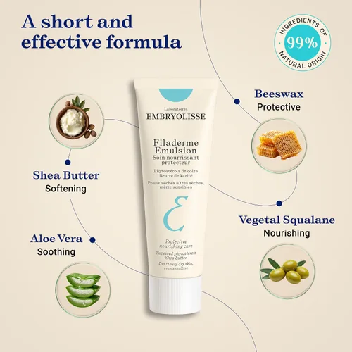 Vista 4 de Embryolisse Filaderme - Hidratante facial en emulsión, reparación intensiva para piel seca, con aloe vera y manteca de karité, 2.54 onzas líquidas