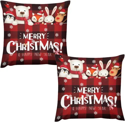 Vista 13 de Juego de 2 fundas de almohada de Navidad, decoración rústica de árbol de Navidad, fundas de sofá festivas, sofá, dormitorio, hogar