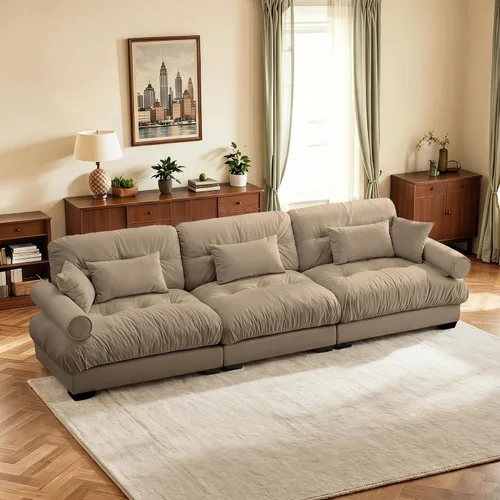 Vista 38 de Sofá biplaza de 93.7 pulgadas, sofá modular de 2 plazas, sofás seccionales grandes de color beige y blanco para sala de estar, juego de sofá