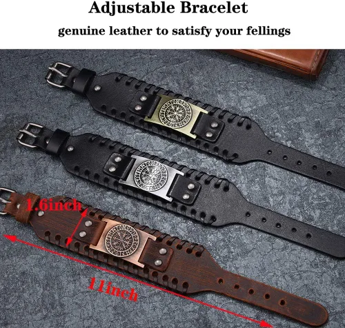 Vista 2 de GelConnie - Pulsera de piel con amuleto vikingo y talismán escandinavo celta pagano