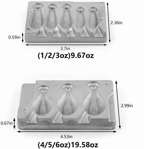 Vista 2 de Dr.Fish Molde de fregadero de banco con 5 cavidades para 1/2/3 oz, 3 cavidades para 4/5/6oz sin mango, moldes de peso para manualidades de pesca