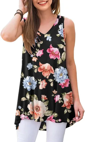 Vista 8 de AWULIFFAN - Blusa de verano sin mangas con cuello en V, túnica, top, para mujer 01 Negro