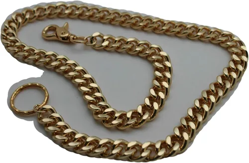 Vista 9 de Cartera para hombre, cadena de eslabones de metal dorado, 33 pulgadas de largo, joyería de moda, estilo punk, Oro