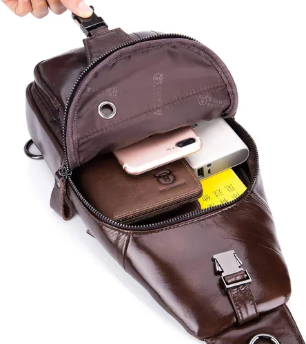 Vista 4 de Bolsos cruzados para hombre, bolso bandolera de cuero, mochilas casuales para el pecho, bolsa de hombro, mochilas de senderismo de viaje