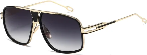 Vista 11 de AEVOGUE Men's Oversized Shield Sunglasses, Retro Alloy Aviator AE0336 Negro marco Grey Lens