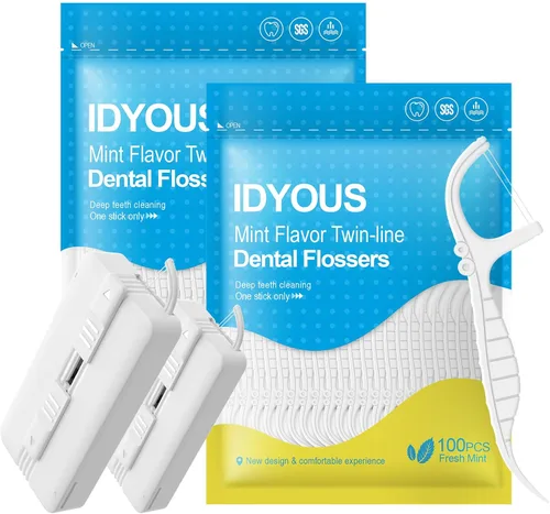 Vista 8 de Palillos de hilo dental Doble acción menta doble línea hilo dental con dispensador – Recarga en bolsa, fácil de transportar para adultos, paquete