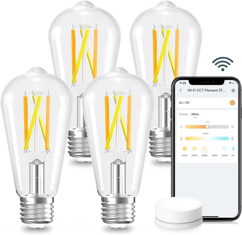 Vista 12 de Linkind Matter - Bombillas inteligentes, ST19/ST58 E26, bombilla LED compatible con Alexa, bombillas inteligentes, bombillas WiFi, bombilla RGBTW
