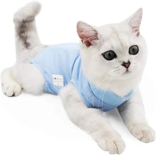 Vista 16 de Traje de recuperación para gatos para heridas abdominales o enfermedades de la piel, mameluco de gato para gatos después de la cirugía, traje