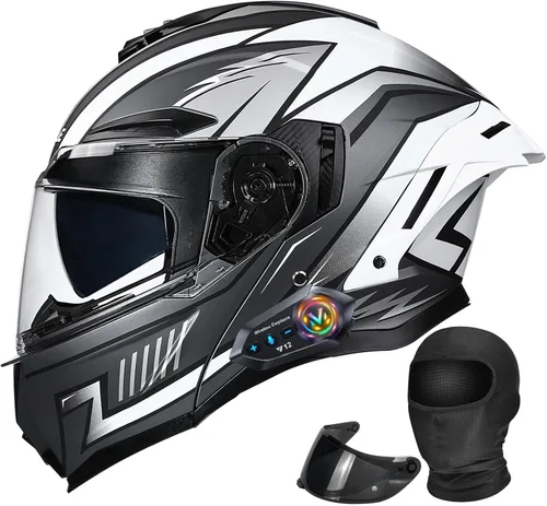 Vista 10 de Casco modular de motocicleta Bluetooth con doble visera antivaho multiventilación, diseño de cara completa, certificado ECE 22.06, forro extraíble G
