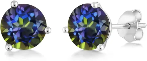 Vista 121 de Gem Stone King Aretes de oro de 14 quilates, 0.236 in, piedra natal redonda, Martini, 3 puntas, aretes de oro para mujer