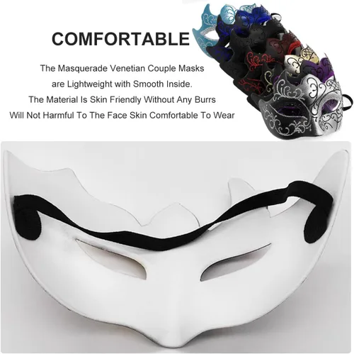 Vista 4 de Máscara veneciana para hombres y parejas, máscara veneciana para Halloween, Mardi Gras, fiesta, baile de graduación