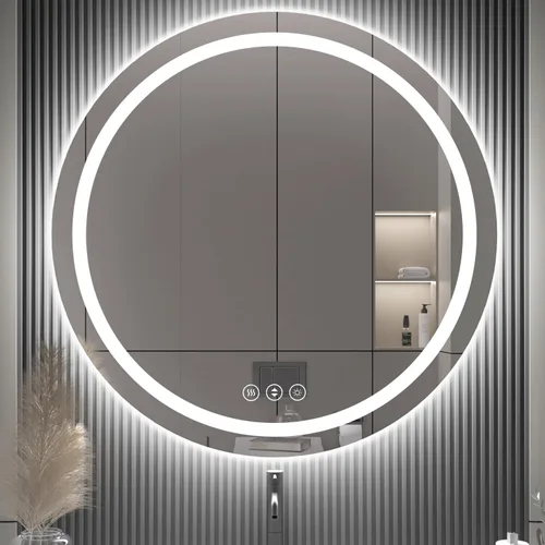 Vista 8 de Espejo de baño LED de 20 pulgadas de largo x 28 pulgadas de ancho con luces, antiniebla e iluminación tricolor, espejo de afeitado montado
