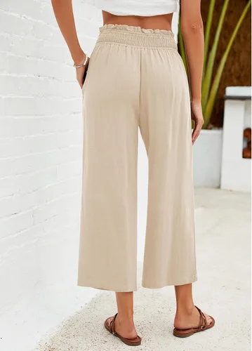 Vista 2 de GRAPENT Pantalones capri de pierna ancha con cintura elástica para mujer