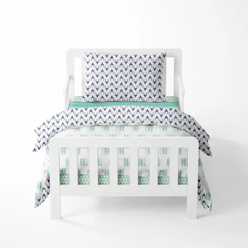 Vista 8 de Bacati - Juego de ropa de cama 100% de muselina de algodón azteca/tribal de 4 piezas para niñas pequeñas, 100% algodón, incluye edredón reversible